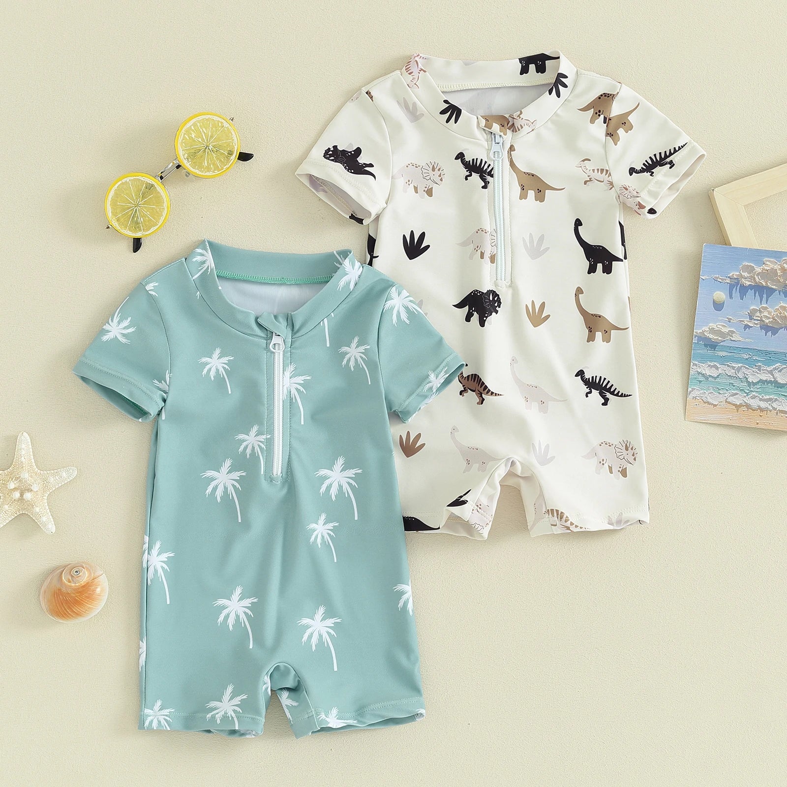 0-3Y Newborn Infant Toddler Baby Boy Girl Swimsuit Dinosaur Coconut Tree Short Sleeve Swimwear Beachwear Bathing Suit ShopOnlyDeal