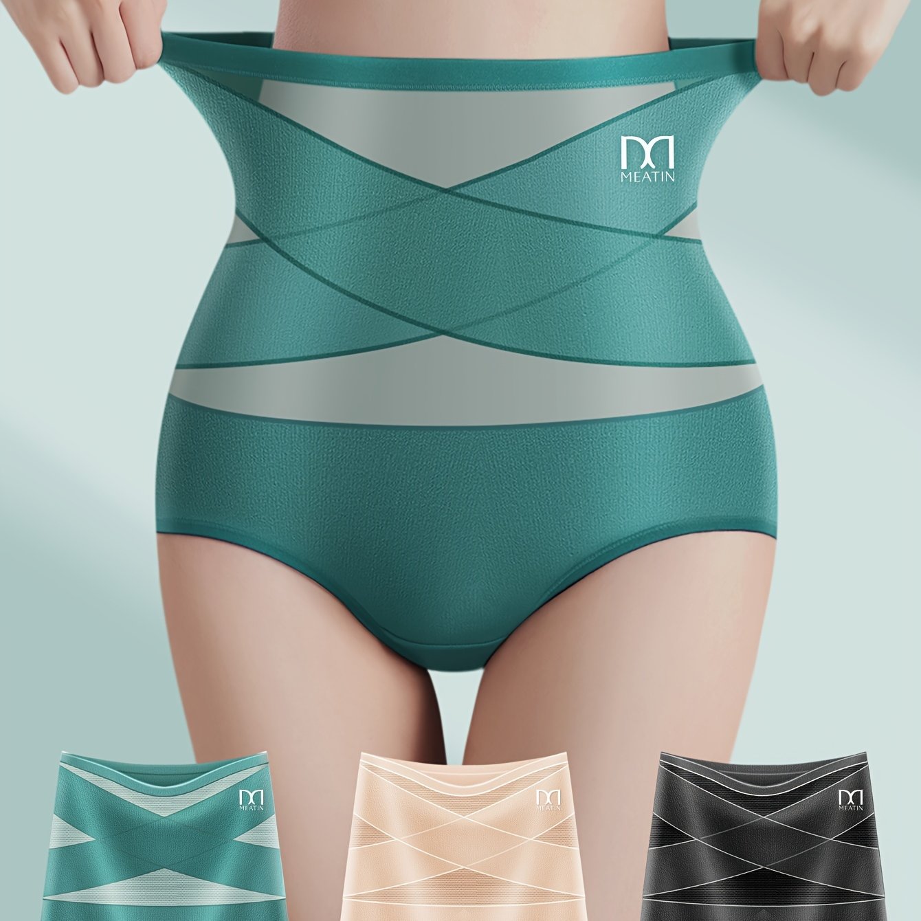 3pcs Letter Pattern Contrast Mesh High Waist Briefs, Soft & Comfy Stretchy Tummy Control Butt Lifting Panties, Women's Lingerie & Underwear ShopOnlyDeal