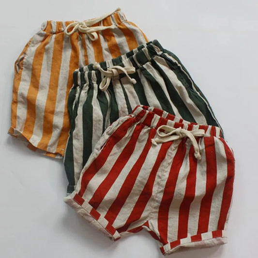 1-6 Yrs Baby Boys & Girls Flax Cotton Stripe Shorts | Korean Japan Style Kids Casual Summer ShopOnlyDeal