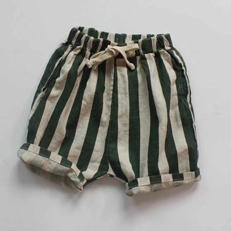 1-6 Yrs Baby Boys & Girls Flax Cotton Stripe Shorts | Korean Japan Style Kids Casual Summer ShopOnlyDeal