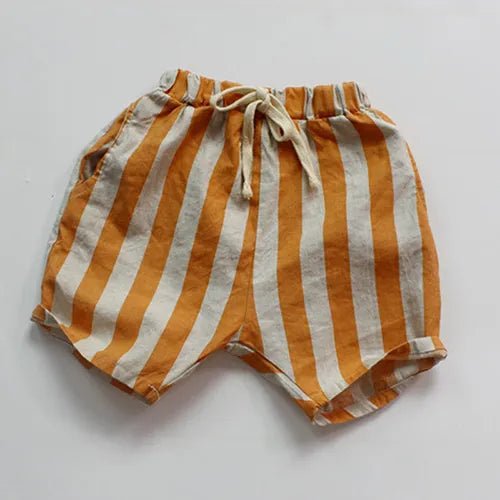 1-6 Yrs Baby Boys & Girls Flax Cotton Stripe Shorts | Korean Japan Style Kids Casual Summer ShopOnlyDeal