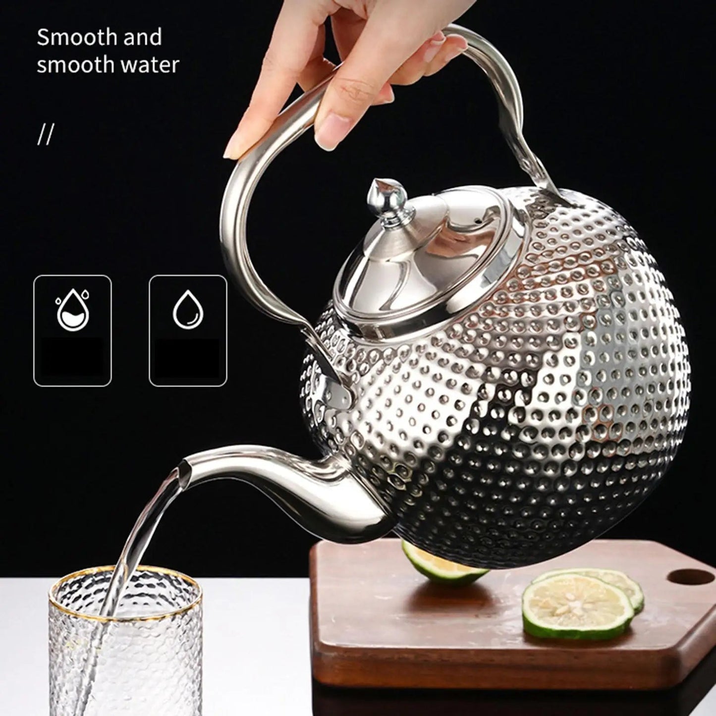 1 X Hammer Handle Spherical Kettle with Inner Mesh: Stainless Steel Flower Tea Kettle - Elegant Hammer Handle Design Homyl 242 Store