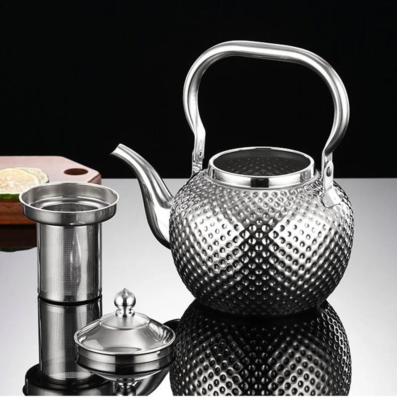 1 X Hammer Handle Spherical Kettle with Inner Mesh: Stainless Steel Flower Tea Kettle - Elegant Hammer Handle Design Homyl 242 Store