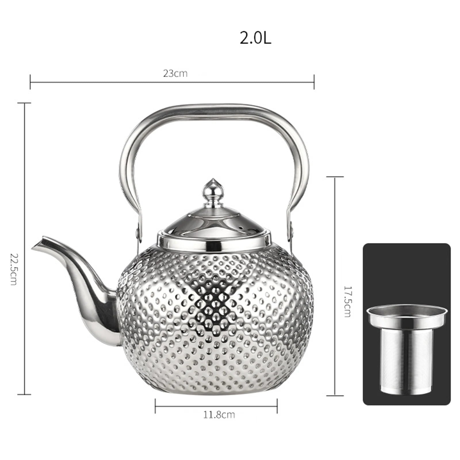 1 X Hammer Handle Spherical Kettle with Inner Mesh: Stainless Steel Flower Tea Kettle - Elegant Hammer Handle Design Homyl 242 Store