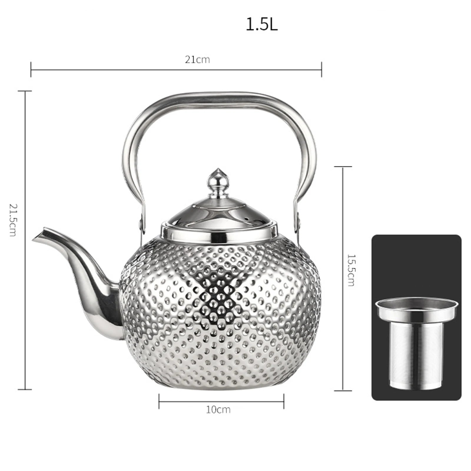 1 X Hammer Handle Spherical Kettle with Inner Mesh: Stainless Steel Flower Tea Kettle - Elegant Hammer Handle Design Homyl 242 Store