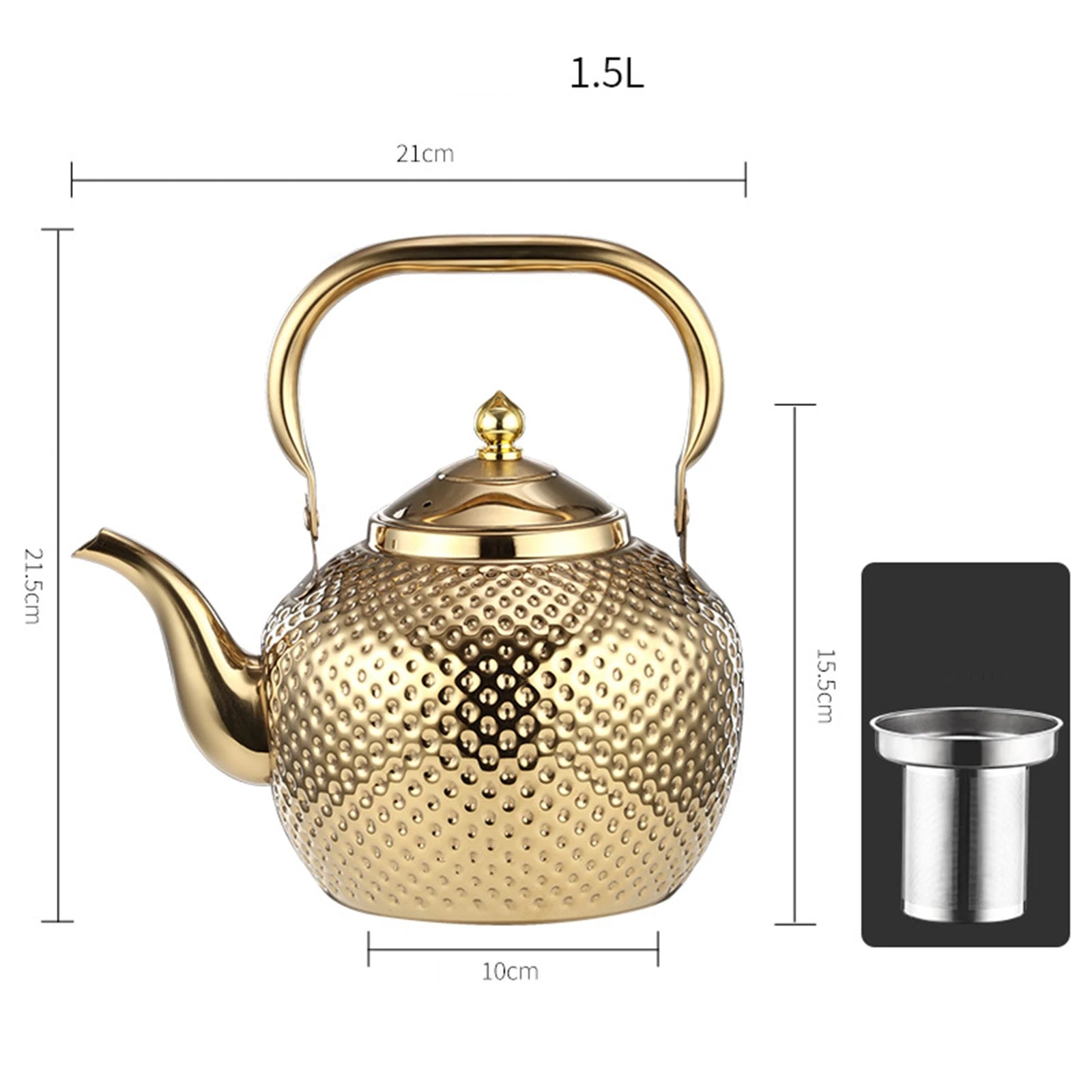 1 X Hammer Handle Spherical Kettle with Inner Mesh: Stainless Steel Flower Tea Kettle - Elegant Hammer Handle Design Homyl 242 Store