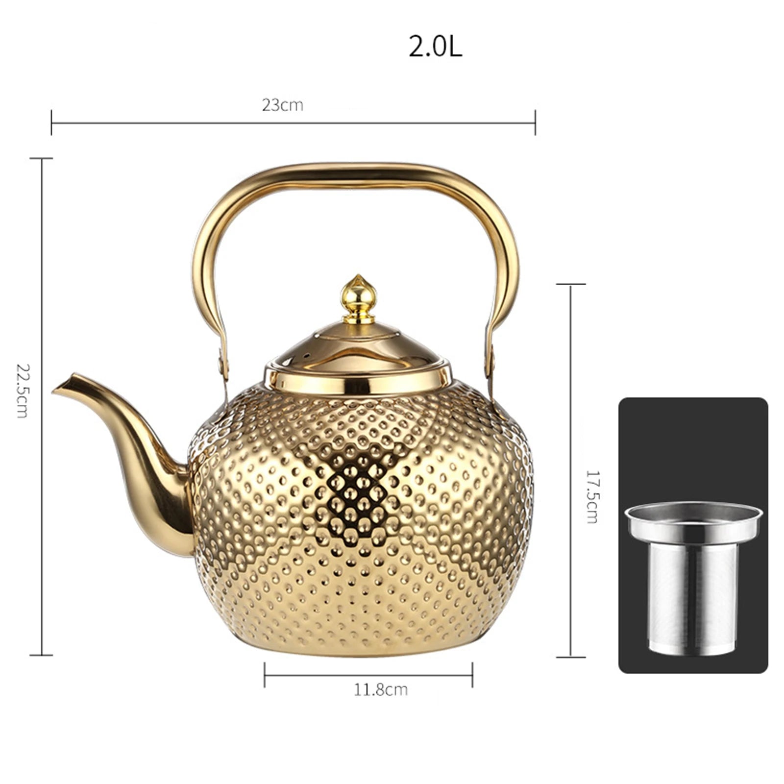 1 X Hammer Handle Spherical Kettle with Inner Mesh: Stainless Steel Flower Tea Kettle - Elegant Hammer Handle Design Homyl 242 Store