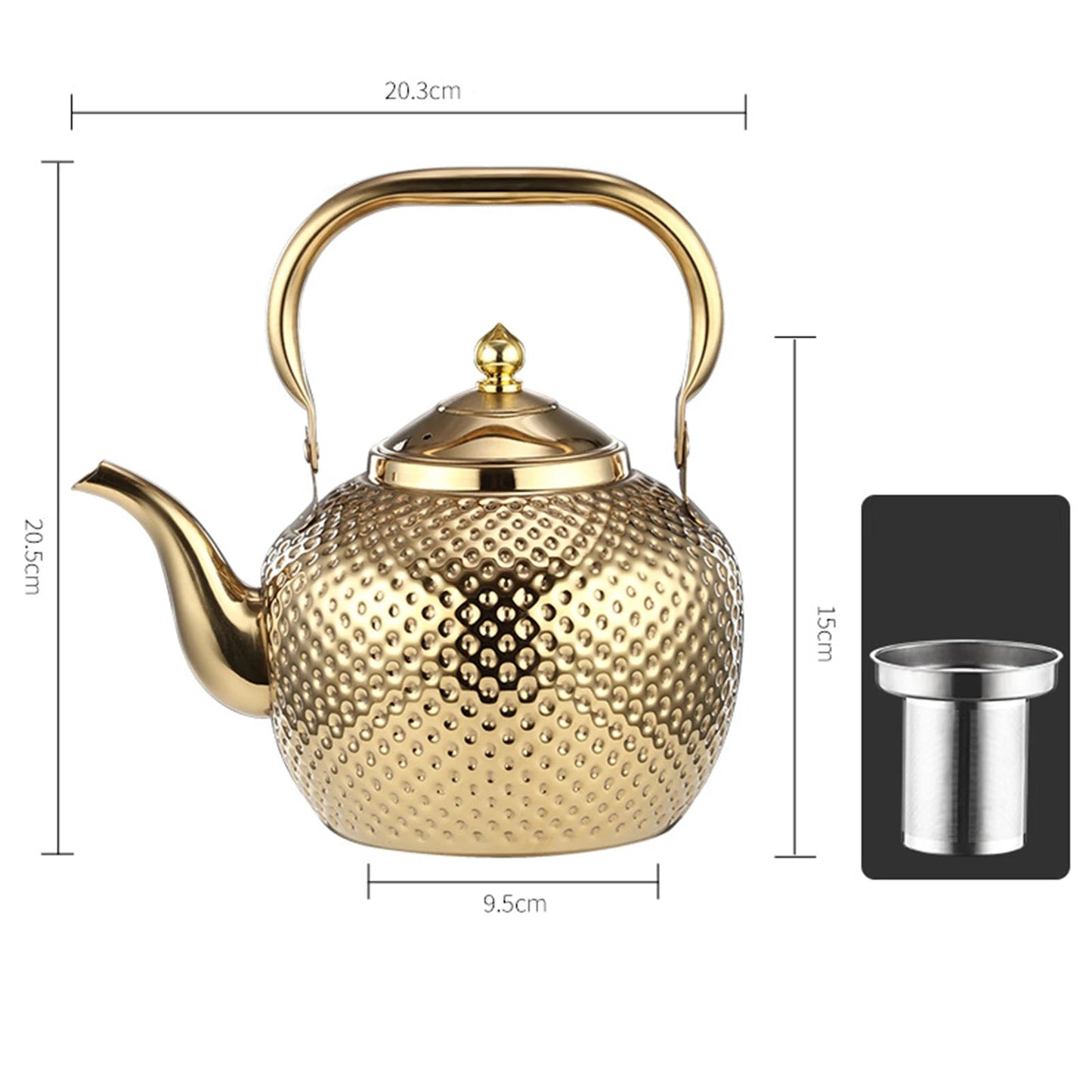 1 X Hammer Handle Spherical Kettle with Inner Mesh: Stainless Steel Flower Tea Kettle - Elegant Hammer Handle Design Homyl 242 Store