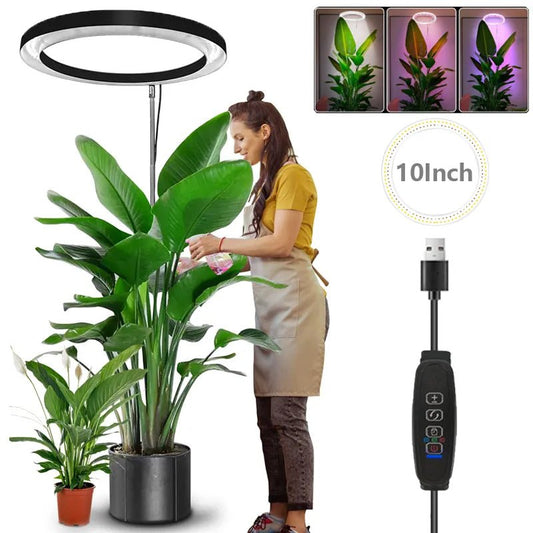 10" LED Ring Grow Lights for Indoor Plants | Full Spectrum Large Plant Light | USB Height Adjustable Growing Lamp ShopOnlyDeal