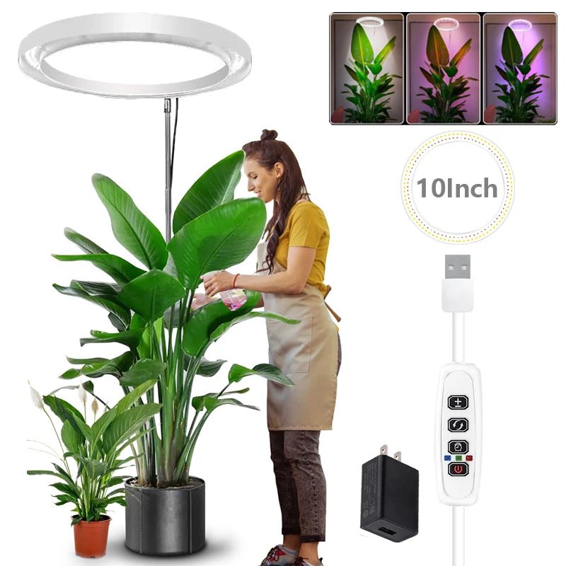 10" LED Ring Grow Lights for Indoor Plants | Full Spectrum Large Plant Light | USB Height Adjustable Growing Lamp ShopOnlyDeal