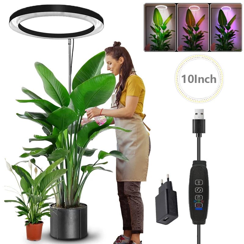 10" LED Ring Grow Lights for Indoor Plants | Full Spectrum Large Plant Light | USB Height Adjustable Growing Lamp ShopOnlyDeal