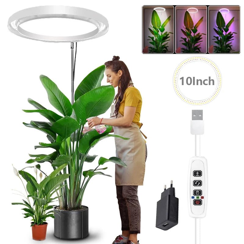 10" LED Ring Grow Lights for Indoor Plants | Full Spectrum Large Plant Light | USB Height Adjustable Growing Lamp ShopOnlyDeal