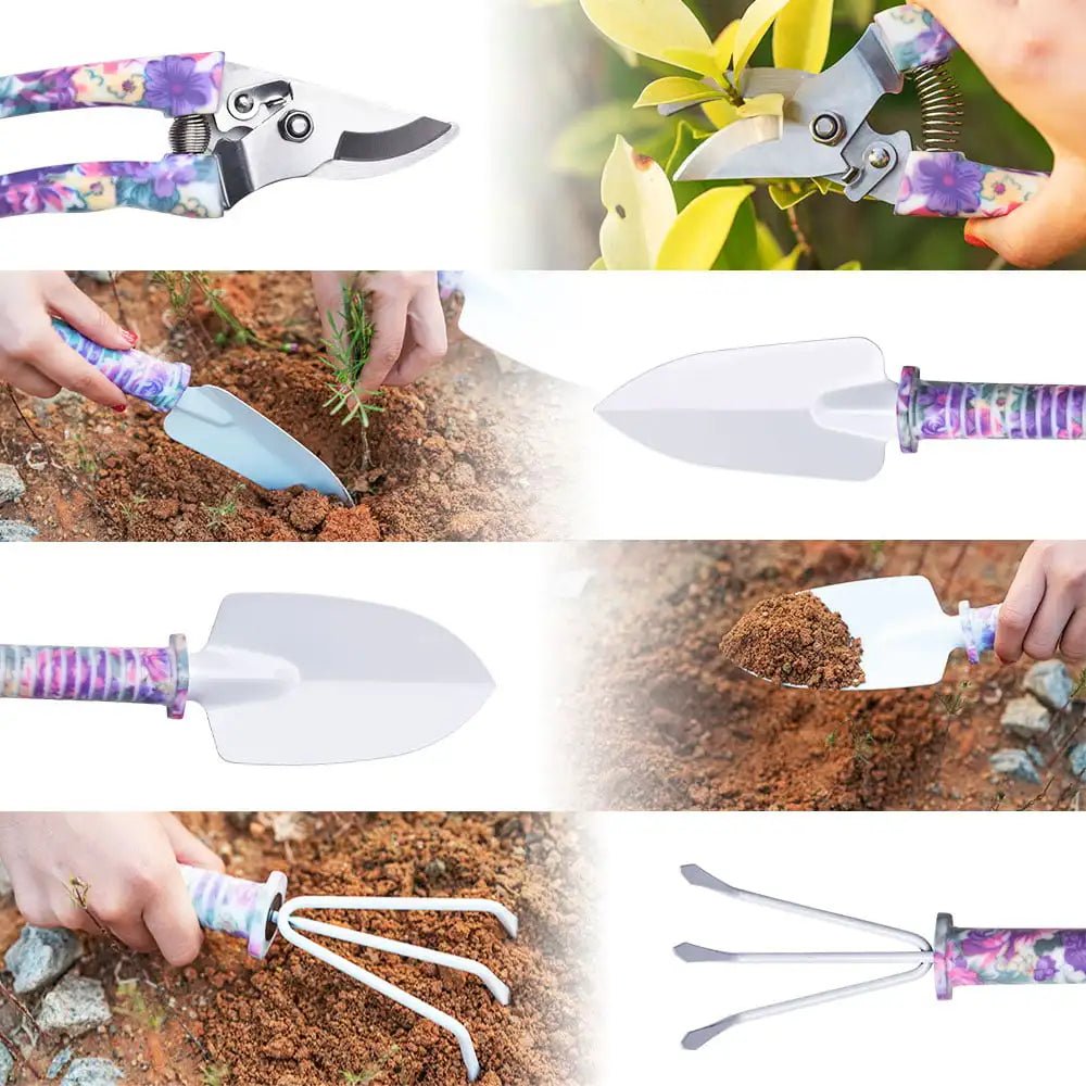 10-Piece Garden Tool Set - Anti-Rust Gardening Tools Gift Kit with Ergonomic Handles and Storage Case in Beautiful Purple - Essential Equipment for Every Gardener ShopOnlyDeal