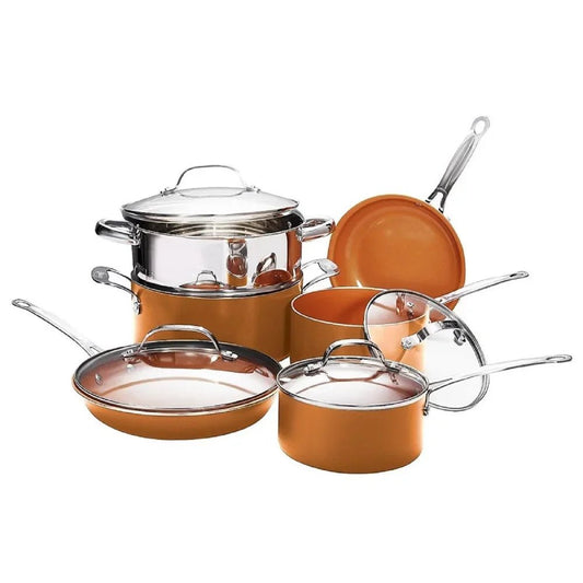 10Pc Copper Nonstick Cookware Set: Premium Pots and Pans for Versatile Cooking ShopOnlyDeal