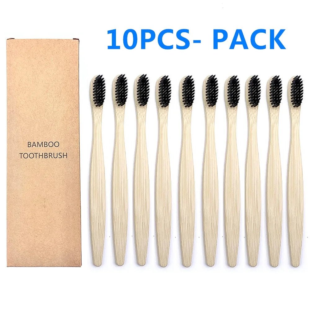 10PCS Biodegradable Bamboo Toothbrushes - Colorful Bristles - Natural Bamboo Dental Care - Eco-Friendly Bamboo Toothbrushes ShopOnlyDeal