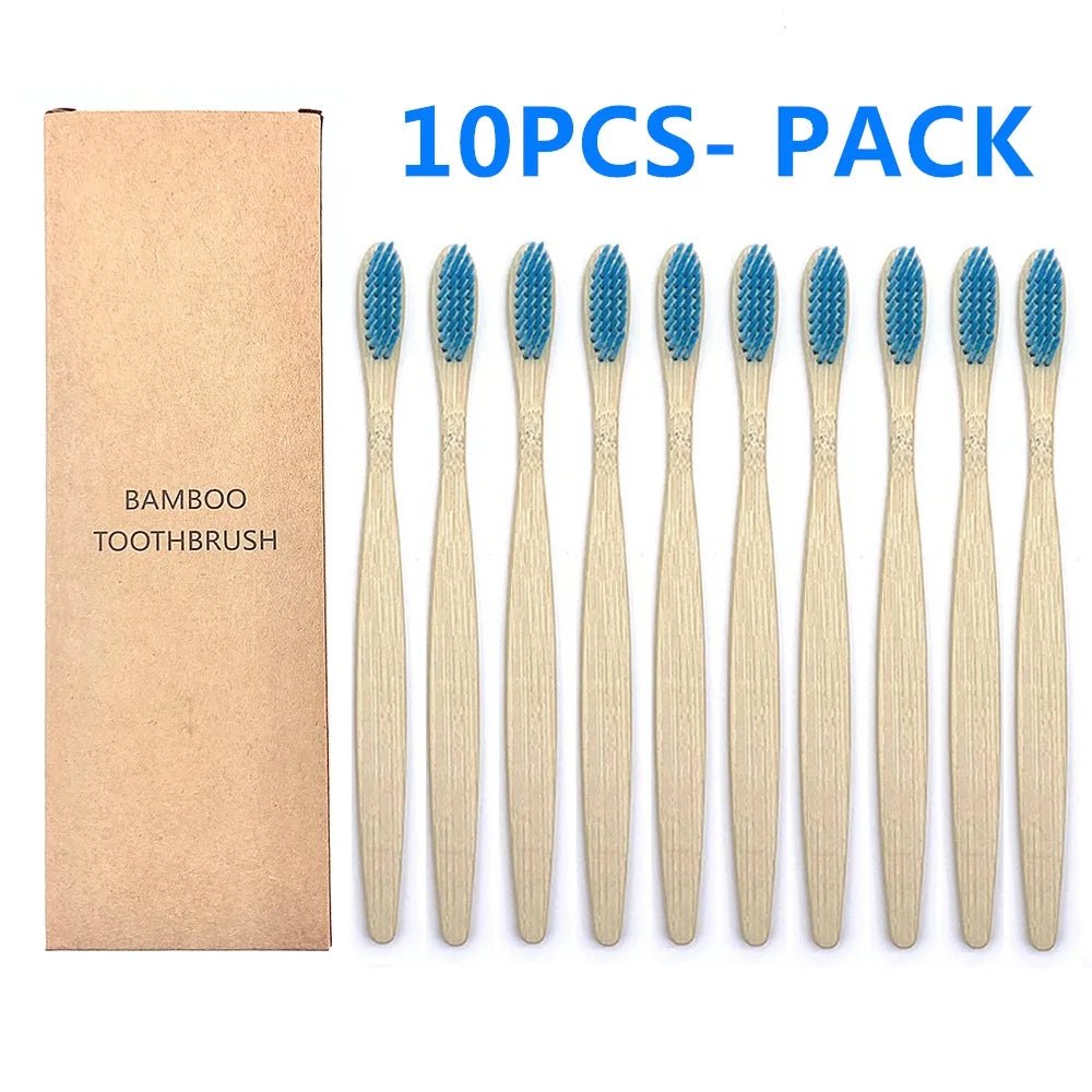 10PCS Biodegradable Bamboo Toothbrushes - Colorful Bristles - Natural Bamboo Dental Care - Eco-Friendly Bamboo Toothbrushes ShopOnlyDeal