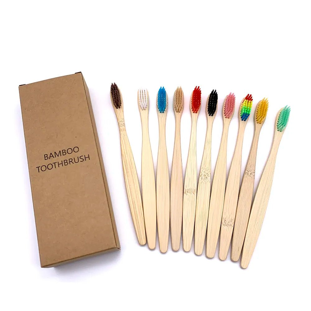 10PCS Biodegradable Bamboo Toothbrushes - Colorful Bristles - Natural Bamboo Dental Care - Eco-Friendly Bamboo Toothbrushes ShopOnlyDeal