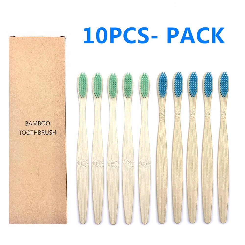 10PCS Biodegradable Bamboo Toothbrushes - Colorful Bristles - Natural Bamboo Dental Care - Eco-Friendly Bamboo Toothbrushes ShopOnlyDeal