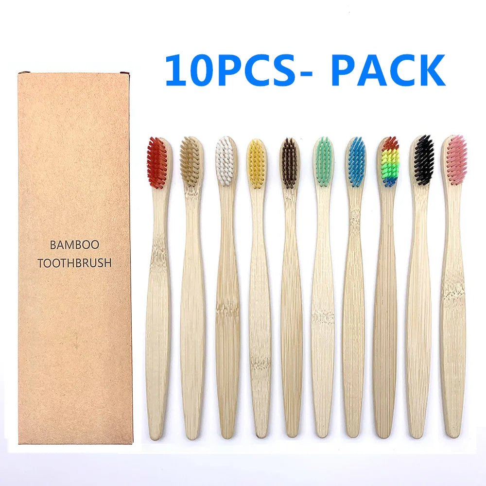 10PCS Biodegradable Bamboo Toothbrushes - Colorful Bristles - Natural Bamboo Dental Care - Eco-Friendly Bamboo Toothbrushes ShopOnlyDeal