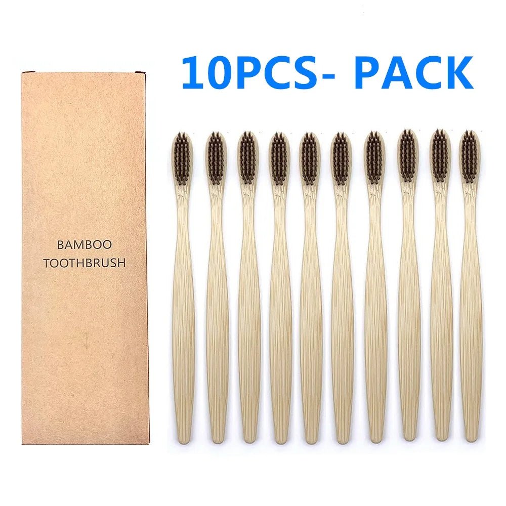 10PCS Biodegradable Bamboo Toothbrushes - Colorful Bristles - Natural Bamboo Dental Care - Eco-Friendly Bamboo Toothbrushes ShopOnlyDeal