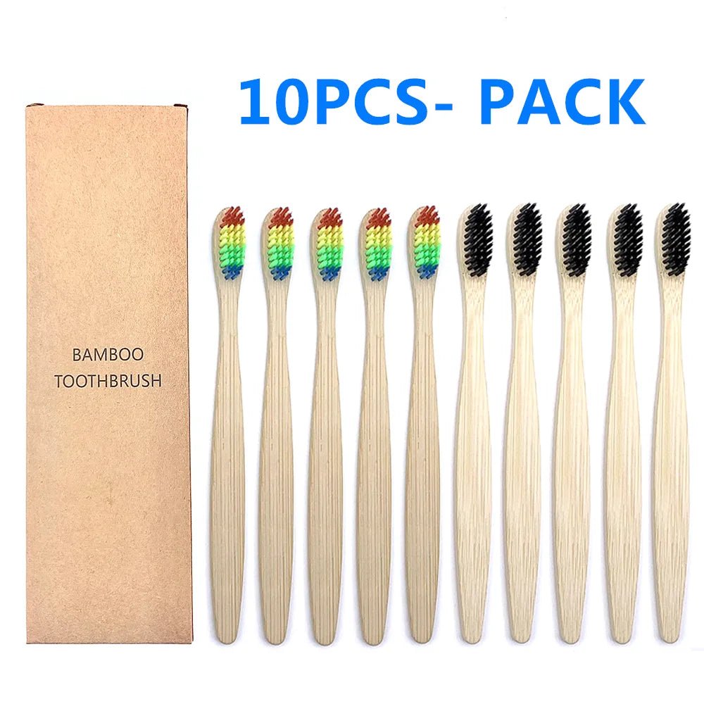 10PCS Biodegradable Bamboo Toothbrushes - Colorful Bristles - Natural Bamboo Dental Care - Eco-Friendly Bamboo Toothbrushes ShopOnlyDeal