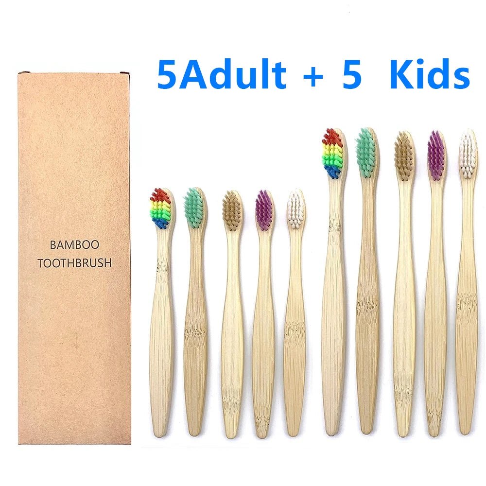 10PCS Biodegradable Bamboo Toothbrushes - Colorful Bristles - Natural Bamboo Dental Care - Eco-Friendly Bamboo Toothbrushes ShopOnlyDeal