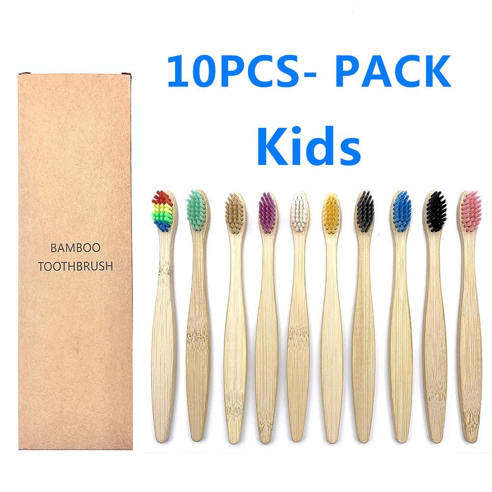 10PCS Biodegradable Bamboo Toothbrushes - Colorful Bristles - Natural Bamboo Dental Care - Eco-Friendly Bamboo Toothbrushes ShopOnlyDeal