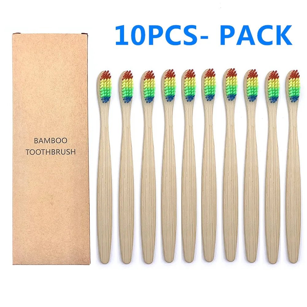 10PCS Biodegradable Bamboo Toothbrushes - Colorful Bristles - Natural Bamboo Dental Care - Eco-Friendly Bamboo Toothbrushes ShopOnlyDeal