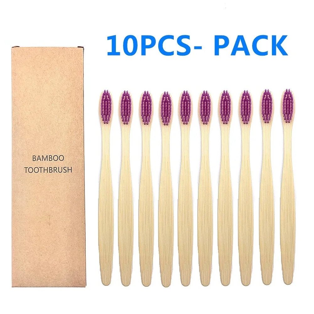 10PCS Biodegradable Bamboo Toothbrushes - Colorful Bristles - Natural Bamboo Dental Care - Eco-Friendly Bamboo Toothbrushes ShopOnlyDeal