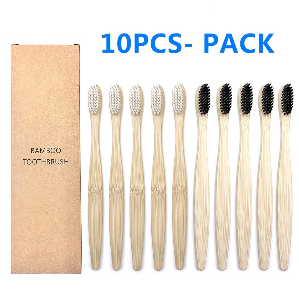 10PCS Biodegradable Bamboo Toothbrushes - Colorful Bristles - Natural Bamboo Dental Care - Eco-Friendly Bamboo Toothbrushes ShopOnlyDeal