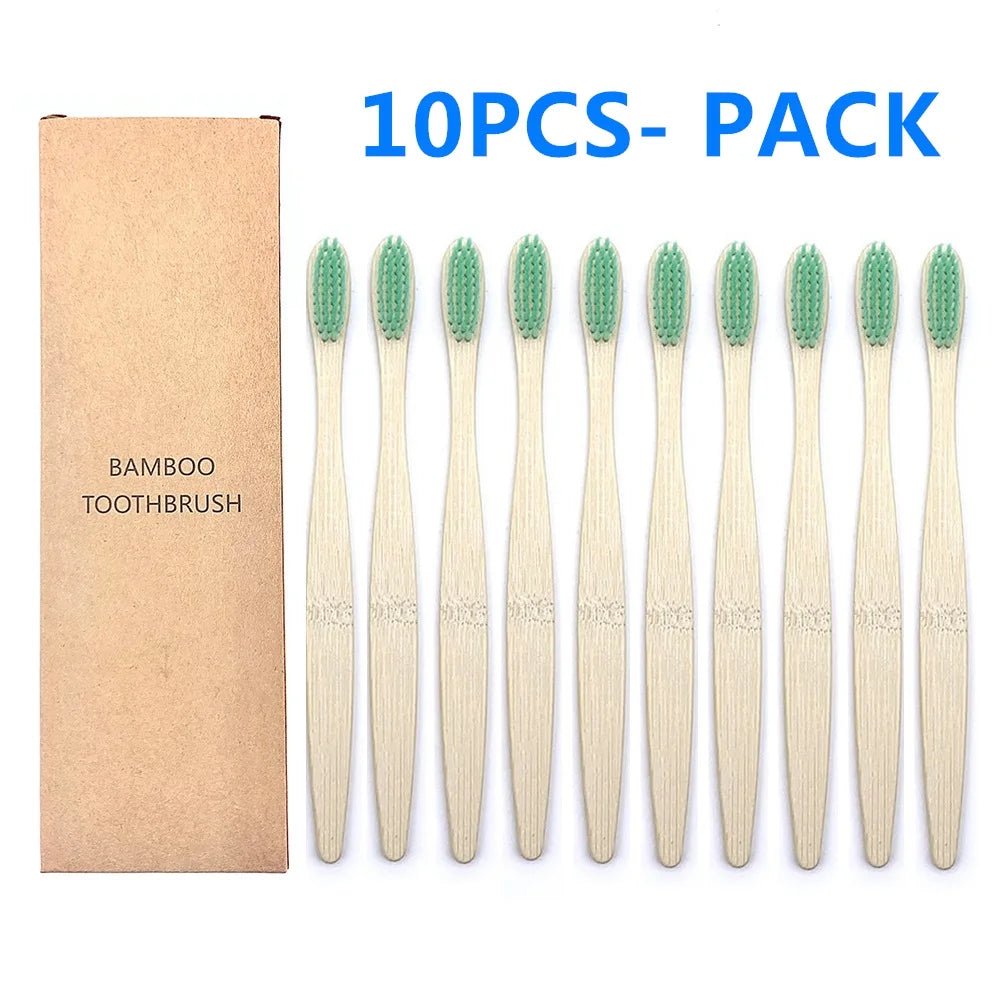 10PCS Biodegradable Bamboo Toothbrushes - Colorful Bristles - Natural Bamboo Dental Care - Eco-Friendly Bamboo Toothbrushes ShopOnlyDeal