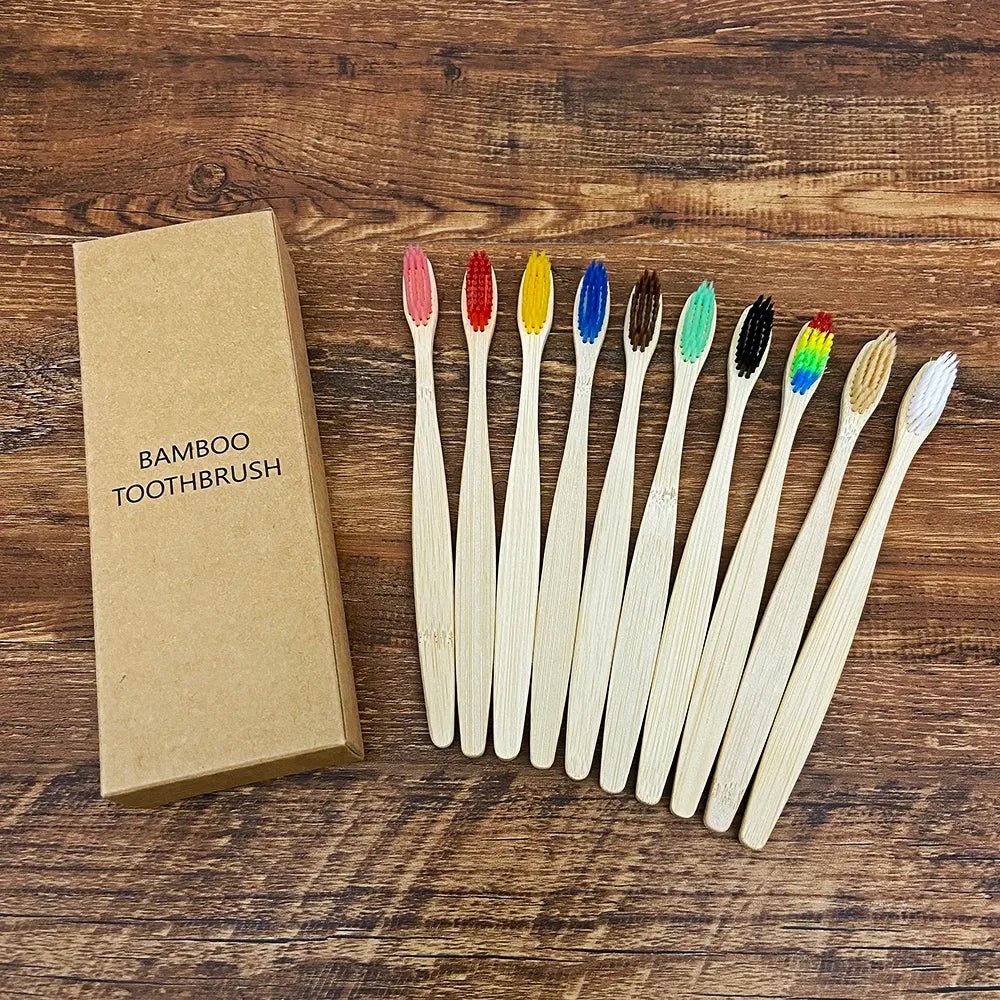 10PCS Biodegradable Bamboo Toothbrushes - Colorful Bristles - Natural Bamboo Dental Care - Eco-Friendly Bamboo Toothbrushes ShopOnlyDeal