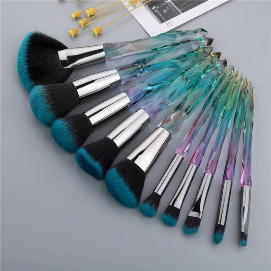 10PCS Crystal Makeup Brushes Set | Loose Powder, Blush, Contouring, Foundation, Eye Shadow, Concealer Beauty Tools Full Set ShopOnlyDeal