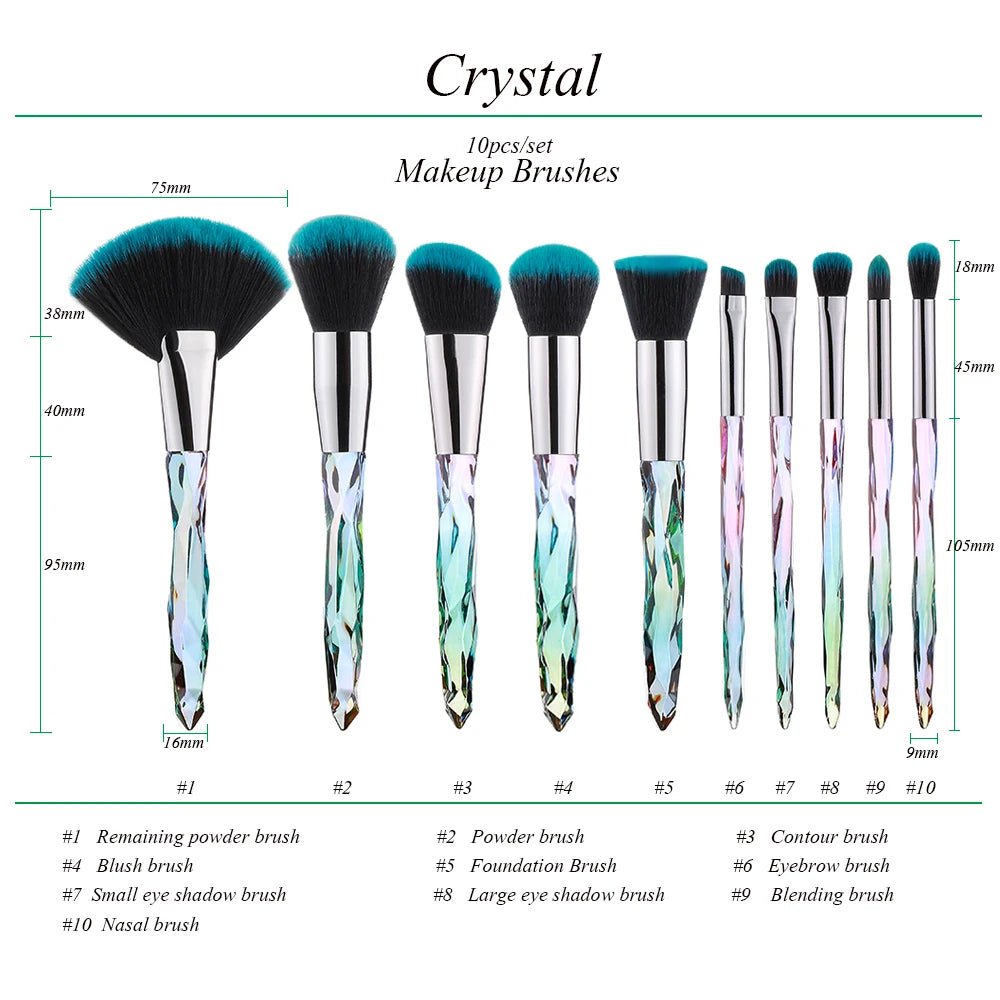 10PCS Crystal Makeup Brushes Set | Loose Powder, Blush, Contouring, Foundation, Eye Shadow, Concealer Beauty Tools Full Set ShopOnlyDeal