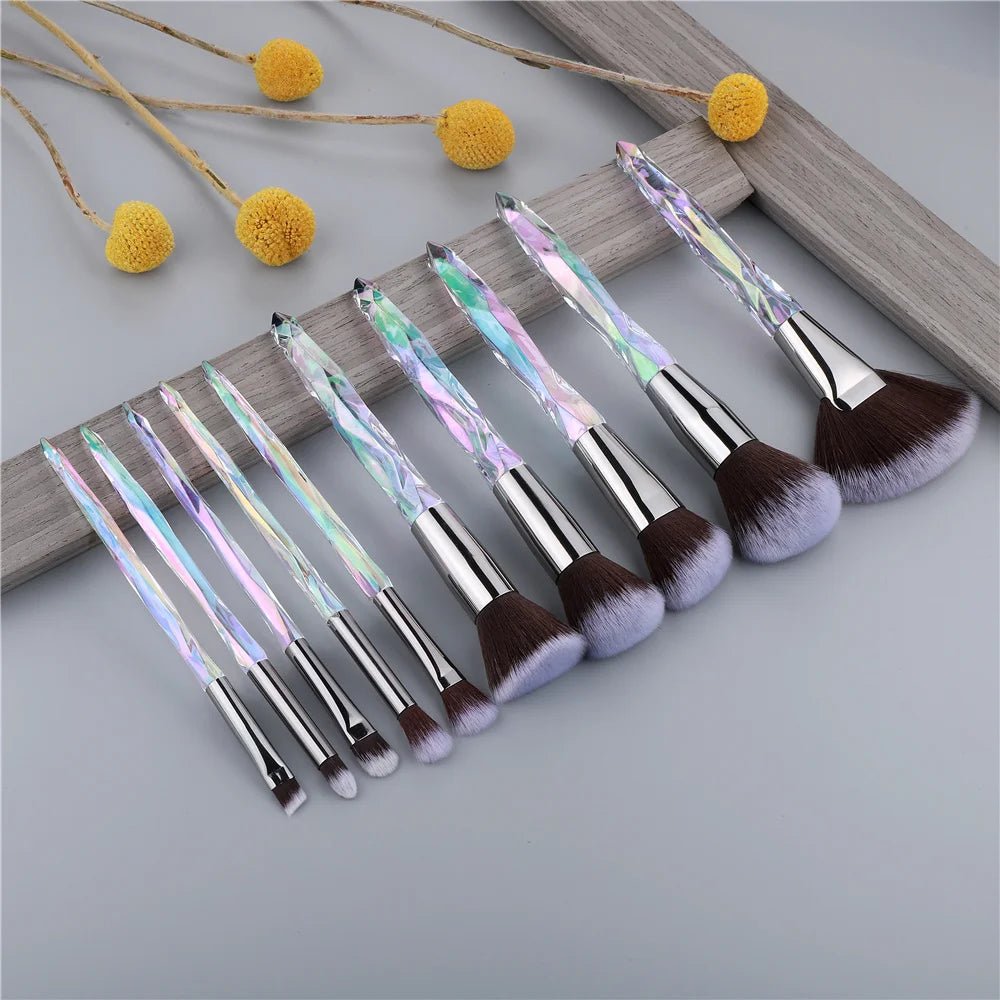 10PCS Crystal Makeup Brushes Set | Loose Powder, Blush, Contouring, Foundation, Eye Shadow, Concealer Beauty Tools Full Set ShopOnlyDeal