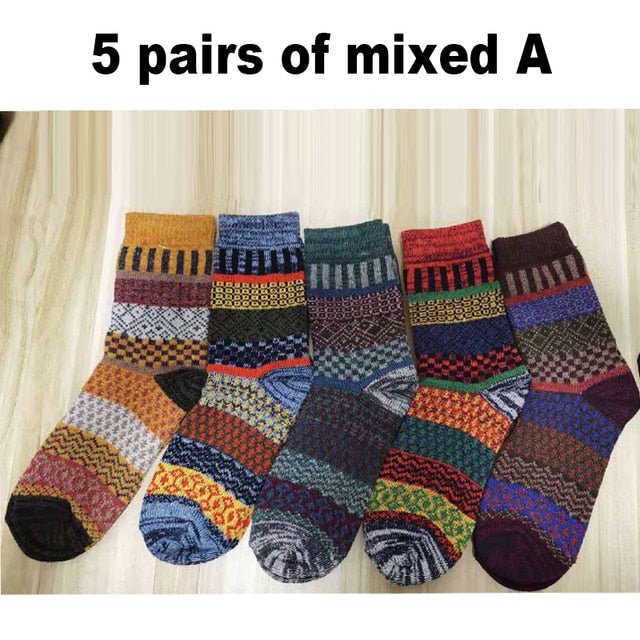 10PCS=5Pairs Autumn Winter New Men Thicken Warm Harajuku Retro Fashion Casual Wool High Quality Cotton Socks Wholesale Snow Sock ShopOnlyDeal