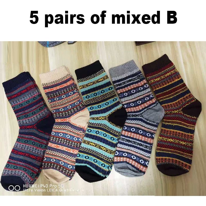 10PCS=5Pairs Autumn Winter New Men Thicken Warm Harajuku Retro Fashion Casual Wool High Quality Cotton Socks Wholesale Snow Sock ShopOnlyDeal