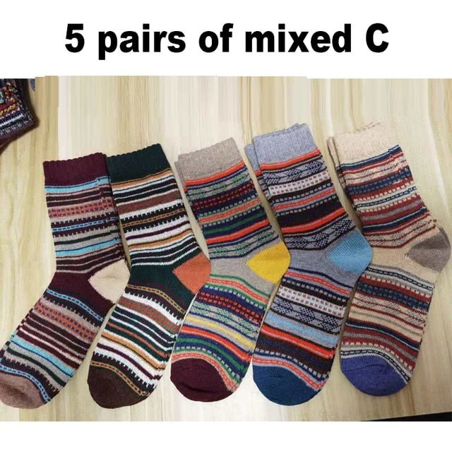 10PCS=5Pairs Autumn Winter New Men Thicken Warm Harajuku Retro Fashion Casual Wool High Quality Cotton Socks Wholesale Snow Sock ShopOnlyDeal