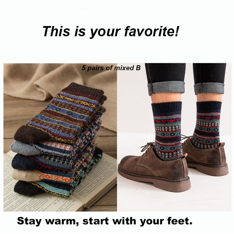 10PCS=5Pairs Autumn Winter New Men Thicken Warm Harajuku Retro Fashion Casual Wool High Quality Cotton Socks Wholesale Snow Sock ShopOnlyDeal