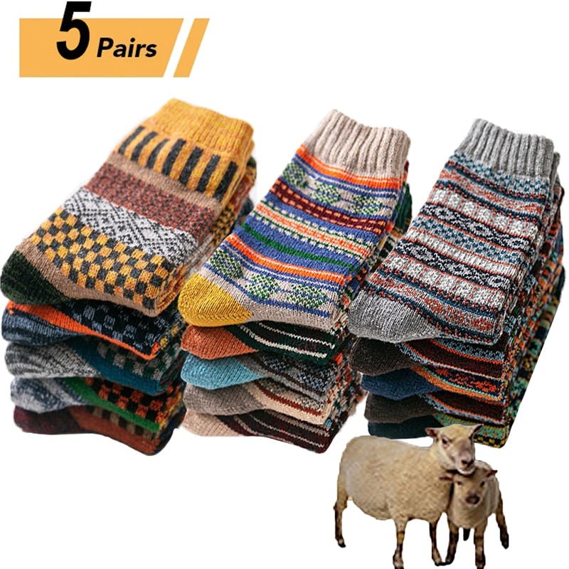 10PCS=5Pairs Autumn Winter New Men Thicken Warm Harajuku Retro Fashion Casual Wool High Quality Cotton Socks Wholesale Snow Sock ShopOnlyDeal