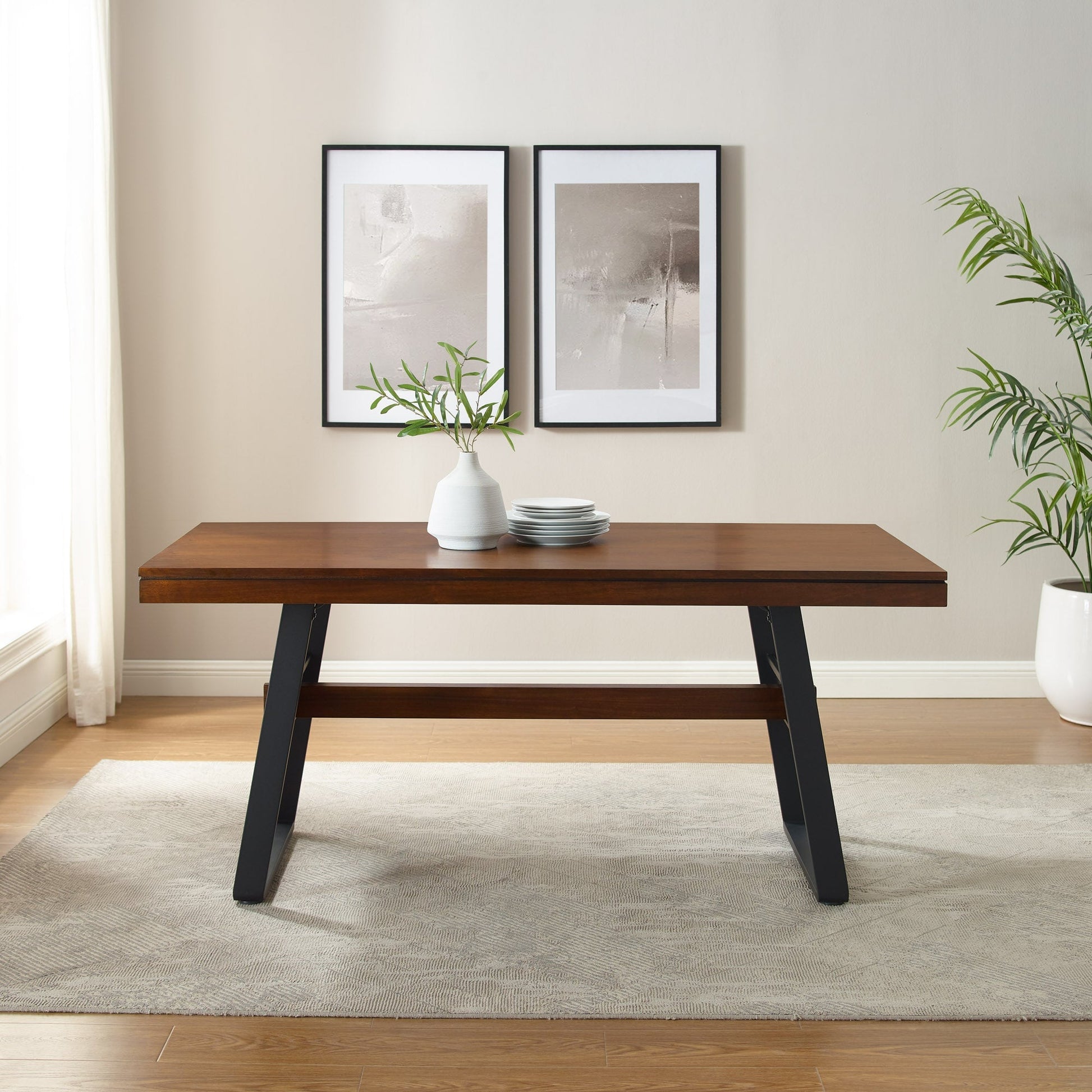 Brickell Modern Industrial Bridge-Leg Dining Table Walker Edison