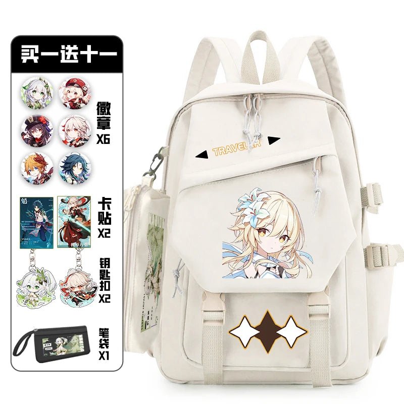 11Pcs Genshin Impact with Paimon Pack Badge Set Backpack | Anime Bag Teenagers Schoolbag Students Book Travel Bag Girl Boy Cosplay ShopOnlyDeal