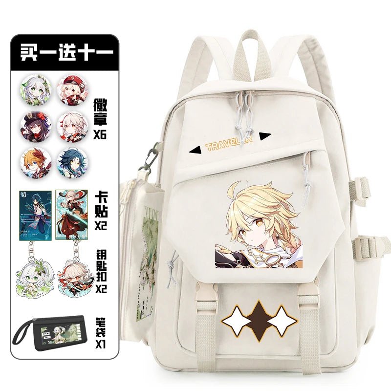 11Pcs Genshin Impact with Paimon Pack Badge Set Backpack | Anime Bag Teenagers Schoolbag Students Book Travel Bag Girl Boy Cosplay ShopOnlyDeal