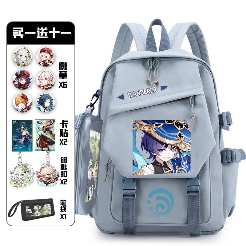 11Pcs Genshin Impact with Paimon Pack Badge Set Backpack | Anime Bag Teenagers Schoolbag Students Book Travel Bag Girl Boy Cosplay ShopOnlyDeal