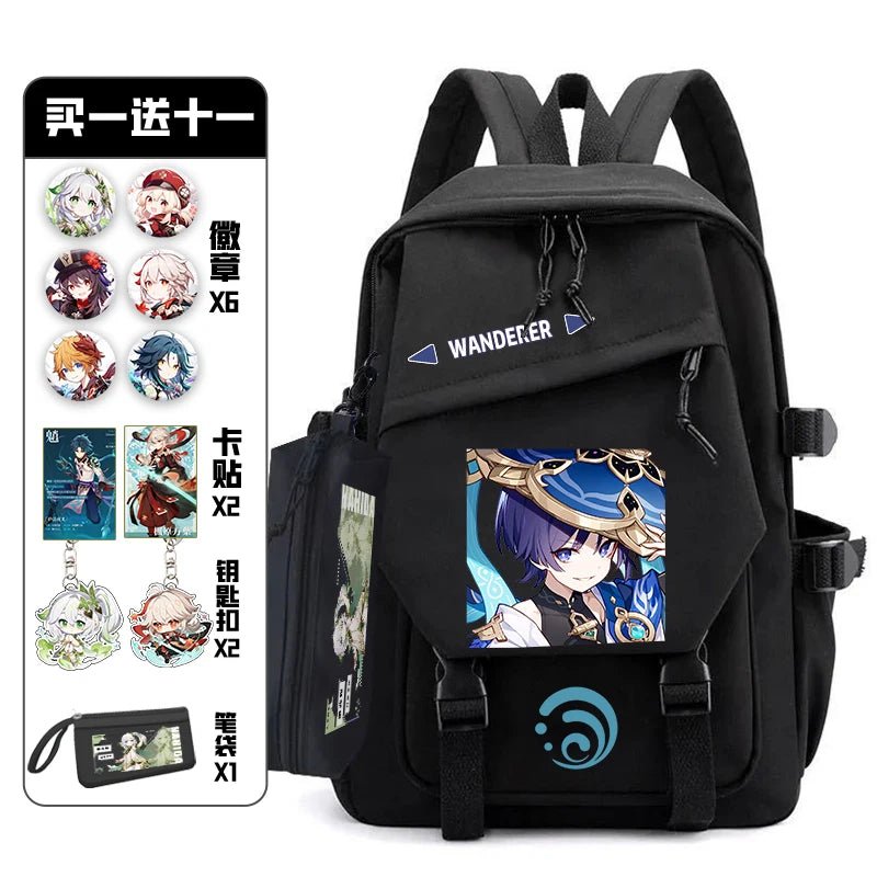 11Pcs Genshin Impact with Paimon Pack Badge Set Backpack | Anime Bag Teenagers Schoolbag Students Book Travel Bag Girl Boy Cosplay ShopOnlyDeal