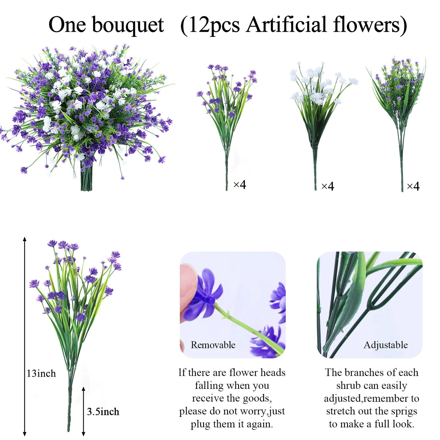 12 Bundles Artificial Flowers Outdoor | Fake Flower UV Resistant Plastic Plants | Simulation Flower for Hanging Garden & Outside Decor ShopOnlyDeal