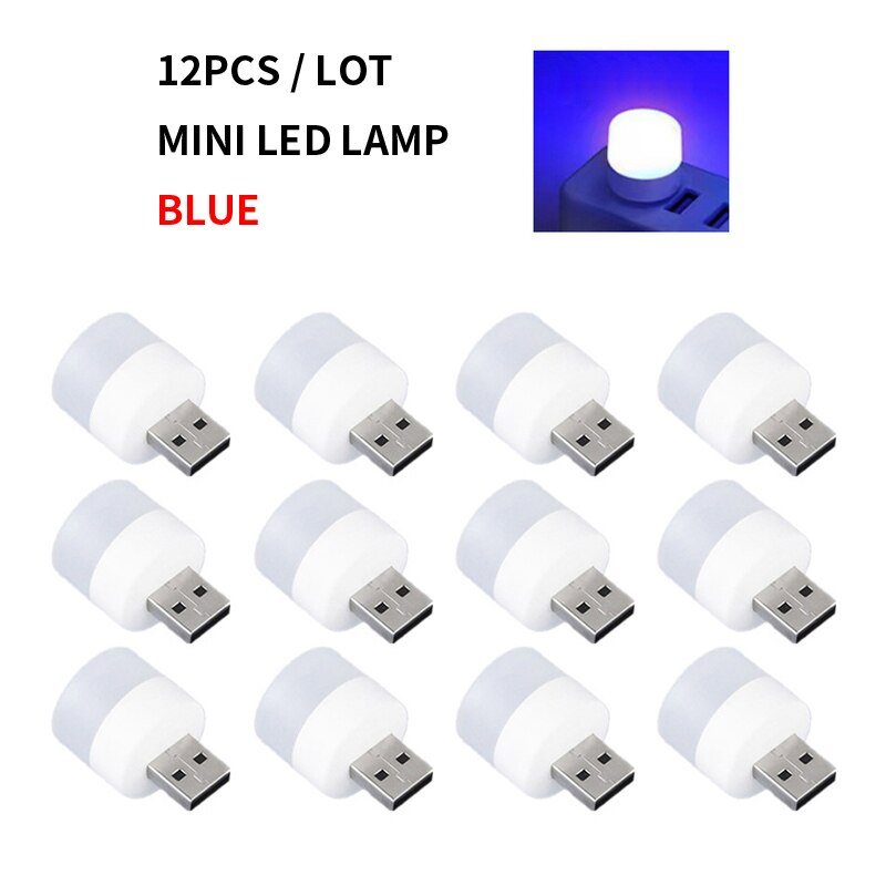 12pc Mini USB Plug Lamp - Super Bright 5V 1W LED Night Light for Eye Protection, Book Reading, Computer, Mobile Power Charging ShopOnlyDeal