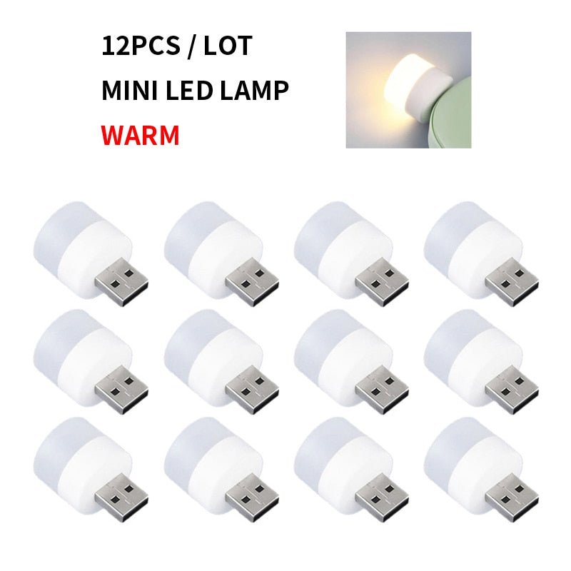 12pc Mini USB Plug Lamp - Super Bright 5V 1W LED Night Light for Eye Protection, Book Reading, Computer, Mobile Power Charging ShopOnlyDeal