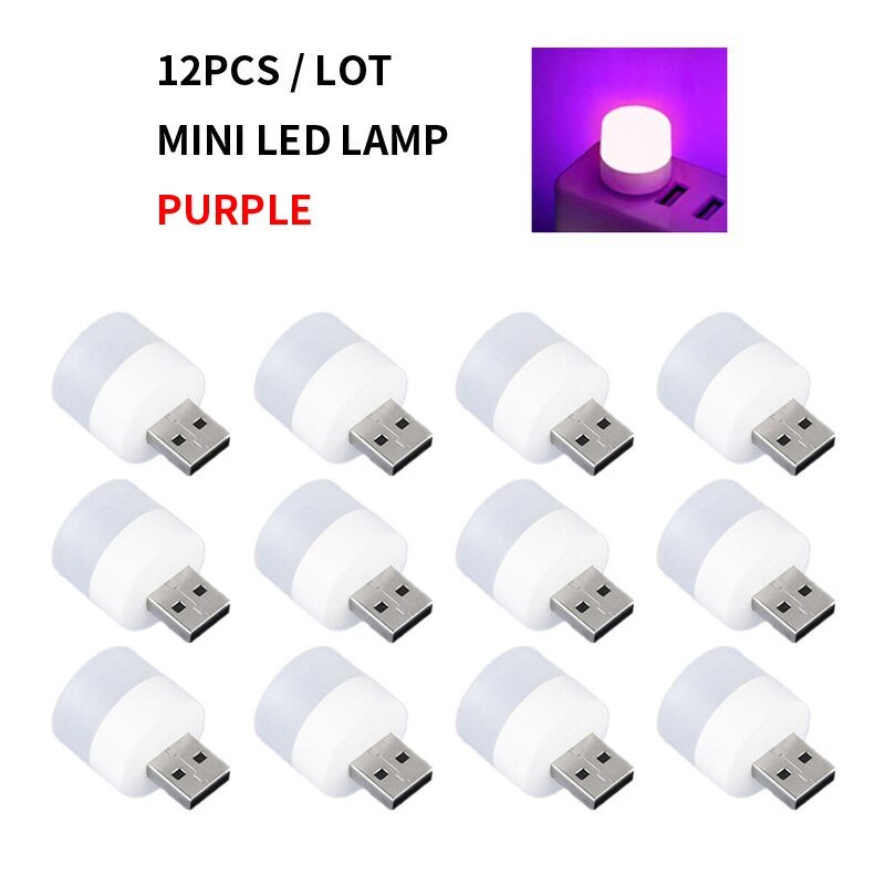 12pc Mini USB Plug Lamp - Super Bright 5V 1W LED Night Light for Eye Protection, Book Reading, Computer, Mobile Power Charging ShopOnlyDeal