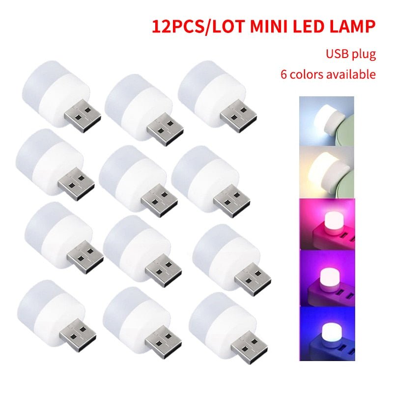 12pc Mini USB Plug Lamp - Super Bright 5V 1W LED Night Light for Eye Protection, Book Reading, Computer, Mobile Power Charging ShopOnlyDeal